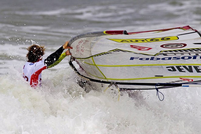 Heading through the shore break - 2012 PWA Sylt World CUp ©  John Carter / PWA http://www.pwaworldtour.com